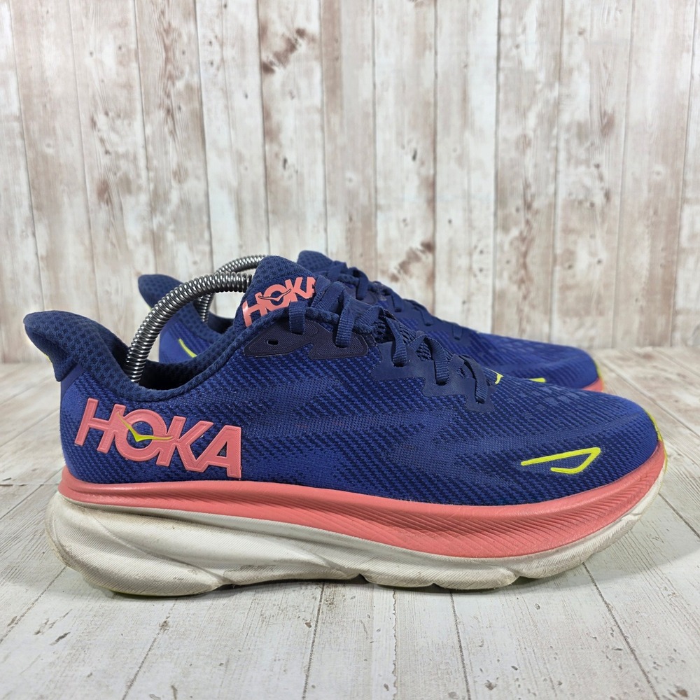 Hoka Clifton 9 Womens Running Shoes Blue Pink Lime Green 1127896-EVN Size 9.5B